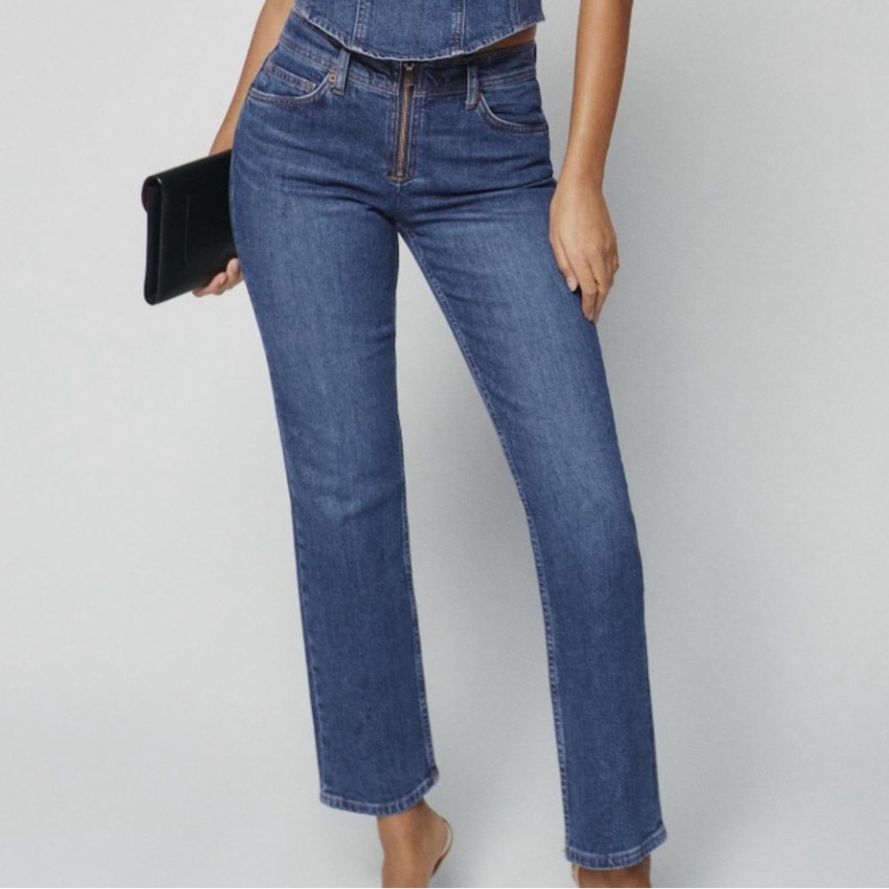 NWT 28 Reformation Julianna Zip Mid Rise Straight Leg Jeans in Mesa Wash